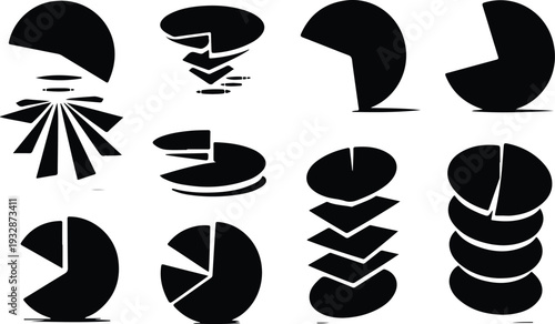 Set of 9 pie chart icons vector