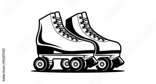 Pair of Classic Roller Skates Depicted in Detailed Black and White Illustration.