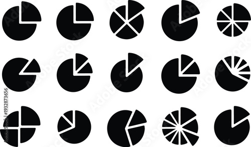 Set of 16 pie chart icons vector
