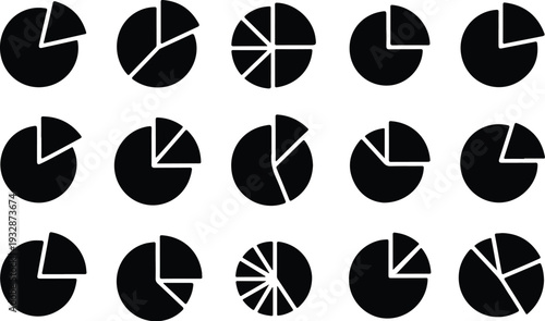 Set of 15 pie chart icons vector