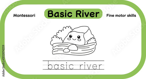 Montessori Basic River Coloring Page for Kids - Fine Motor Skills Development