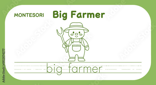 Montessori Big Farmer Educational Tracing Worksheet for Kids