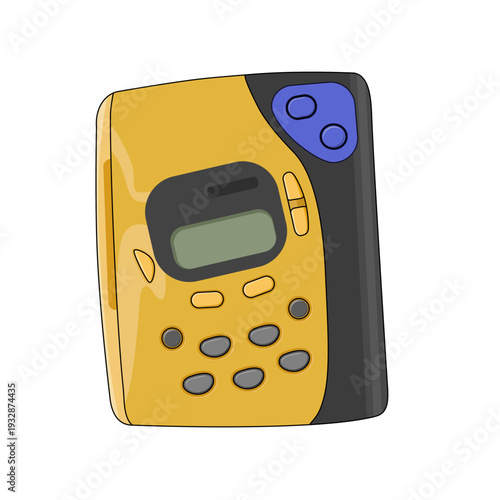 a yellow walkman audio music player issolated on white. Portable Retro object technology