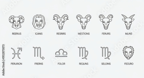 Zodiac signs symbols arranged in a row, representing astrological concepts and celestial bodies.