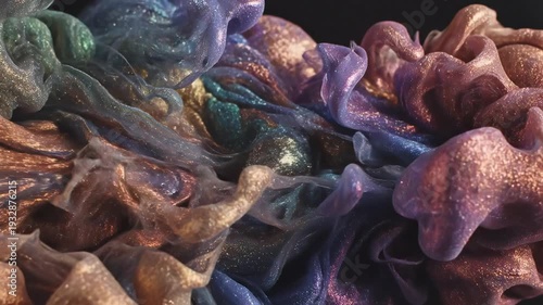 Mesmerizing Abstract Swirls of Vibrant Blue and Purple Ink Exploding and Dissolving in Slow Motion Underwater with Subtle Gold Flecks.