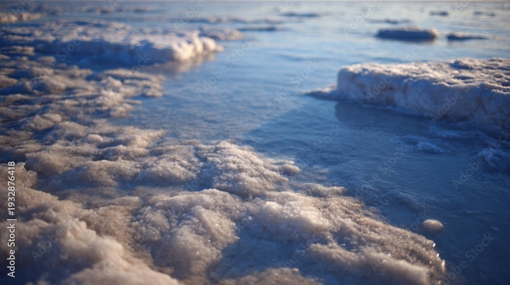 Fototapeta premium Intricate Crystalline Salt Patterns Forming on a Water Surface in Sunlight