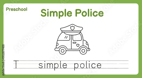 Preschool Simple Police Car Coloring Page for Kids
