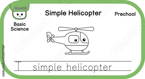 Simple Helicopter Coloring Page for Preschool Kids - Basic Science Education