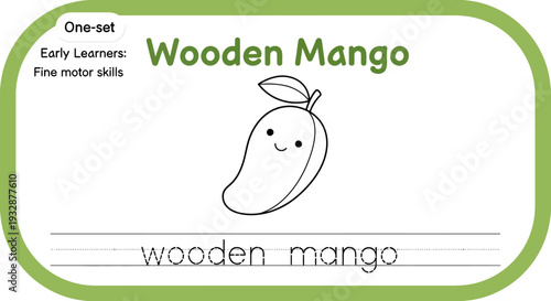 Wooden Mango Coloring Page for Early Learners: Fine Motor Skills Practice