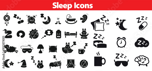 Sleep Icons: Moon, Stars, Bed, Pillow, and Night Rest Collection
