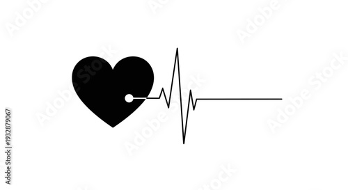 Black heart with ECG line waveform, representing life, health, and heartbeat