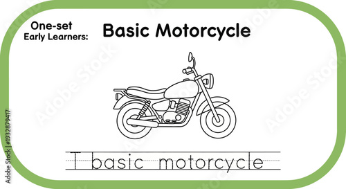 Basic Motorcycle Line Art for Early Learners - Traceable Text