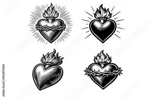 Sacred heart tattoo designs with flames and thorns