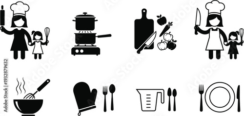 Icon bundle for kitchen and cooking essential symbols for food chef and restaurant