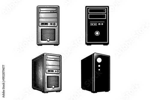 Retro desktop computer icons collection - vintage computer towers
