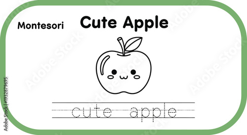 Cute Apple Outline with Tracing Lines for Kids Learning