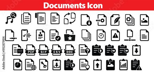 Documents icon set for files, records, and information management