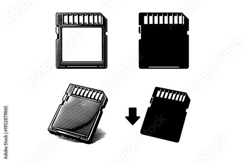 Set of sd memory card designs in black and white