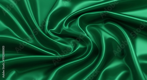 Vibrant emerald green silk fabric with smooth luxurious folds and soft sheen texture background