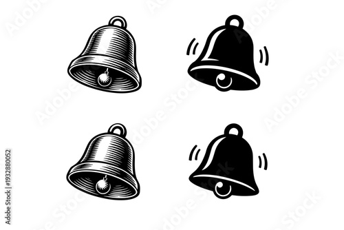 Vintage and modern bell illustrations in black and white