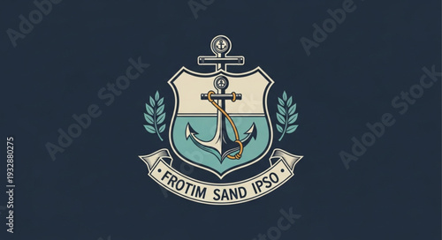 Elegant emblem featuring an anchor and nautical elements on a navy background.