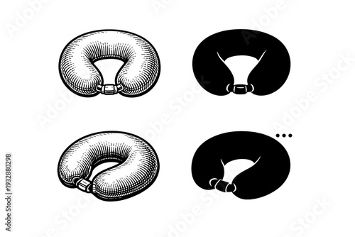 Set of four travel neck pillows in black and white designs