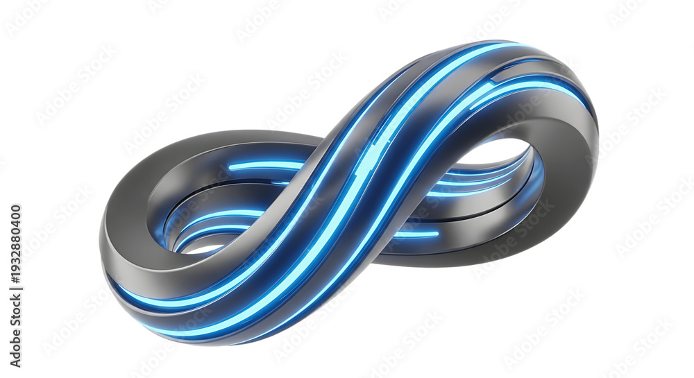 Fototapeta premium A futuristic silver and blue infinity symbol on transparent background white background