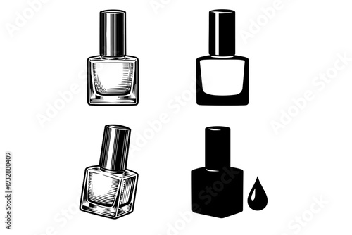 Black and white nail polish bottles and droplet design