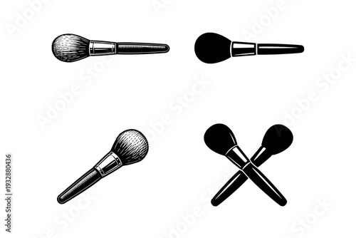 Set of makeup brushes in black and white design brushes crossed and pa