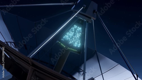 Satellite Dish Transmitting Data at Night Global Communication