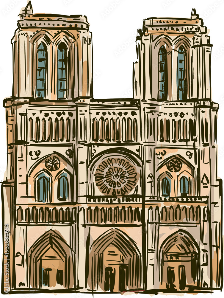 Fototapeta premium Gothic Cathedral Facade Illustration