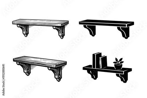 Set of decorative wall shelves with minimalist designs and brackets