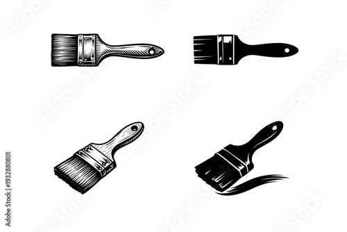 Set of four distinct black and white paintbrush illustrations