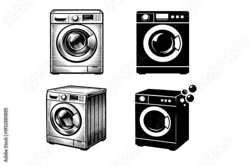 Vintage and modern washing machine illustrations collection