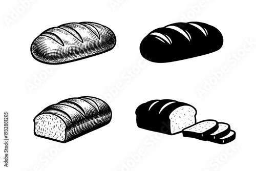 Vintage and silhouette bread loaves: rustic bakery artwork in black an