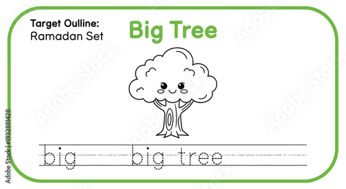 Cute Big Tree Outline for Kids Learning and Coloring - Ramadan Set