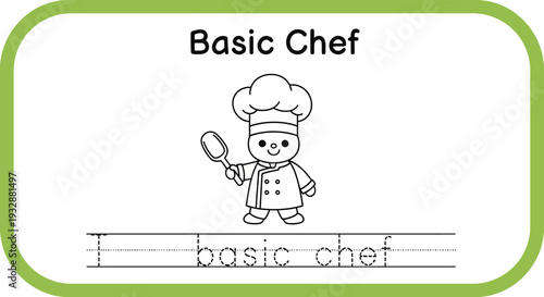 Cute Cartoon Basic Chef Character Holding Spoon, Tracing Activity for Kids
