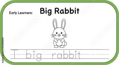 Cute cartoon rabbit for tracing and learning to write, educational worksheet for kids
