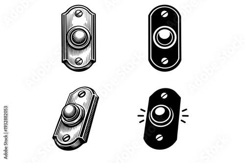 Vintage doorbell buttons set illustrations with retro and modern desig