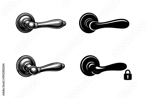 Vintage and contemporary door handles with lock symbol illustration