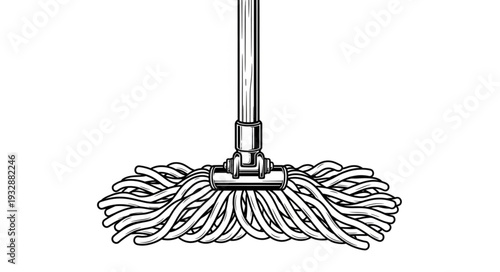 Detailed illustration of a cleaning mop with a long handle and absorbent head for floor care.