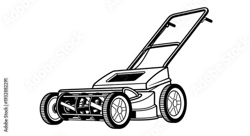Detailed illustration of a lawnmower, showcasing its design and functionality for yard maintenance.