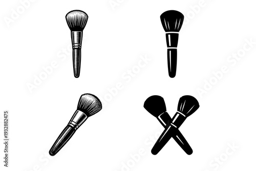 Set of four vintage makeup brushes in black and white design