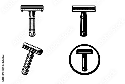 Vintage safety razor designs in black and white