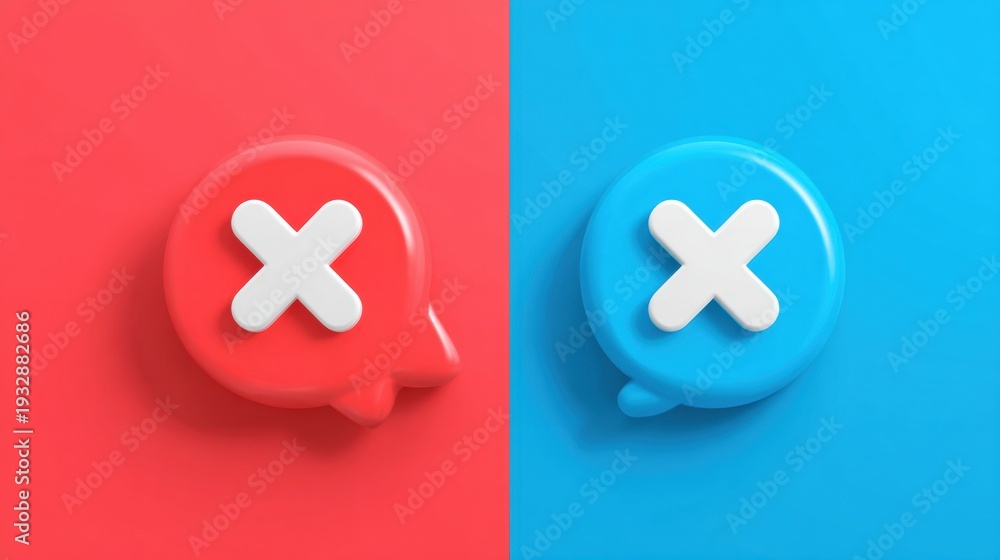 Fototapeta premium Digital Background Split in Red and Blue With Comment Bubble Icon Crossed by Horizontal Bar