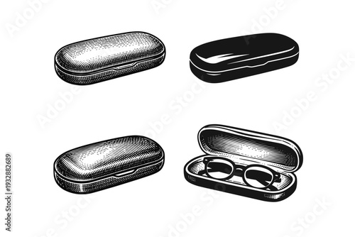 Vintage eyeglass case set: open and closed illustrations