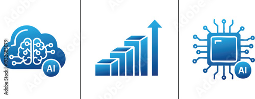 Cloud Data Growth and AI Computing Line Icon