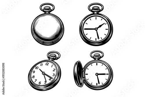 Vintage pocket watch set: classic elegance and timeless design in blac