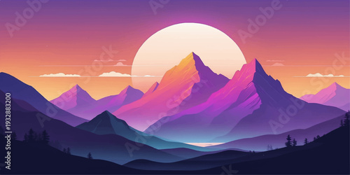 Beautiful sunrise and sunset over a misty mountain landscape with snow capped Alps under a glowing dawn sky reflecting on a serene lake