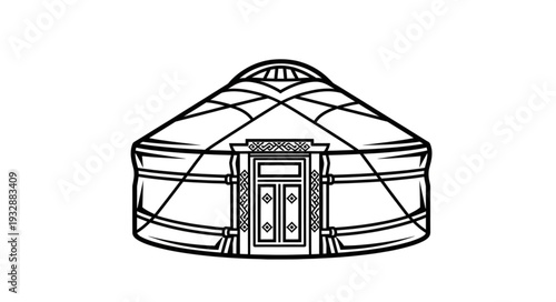 Detailed illustration of a traditional yurt dwelling, showcasing architectural design.